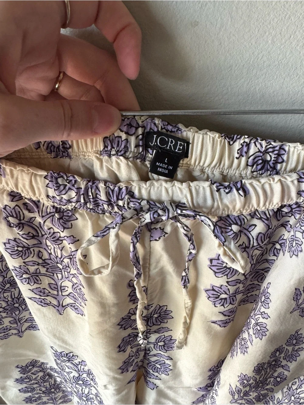 J Crew Womens Large Lilac Floral Block Print Lounge Pajama Set Top & Pants